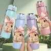 1PC Cute Rabbit Pink Bow 750ml Color Plastic Sports Water Bottle Leakproof Flip Straw Lid Suitable for Sports Office Home Use