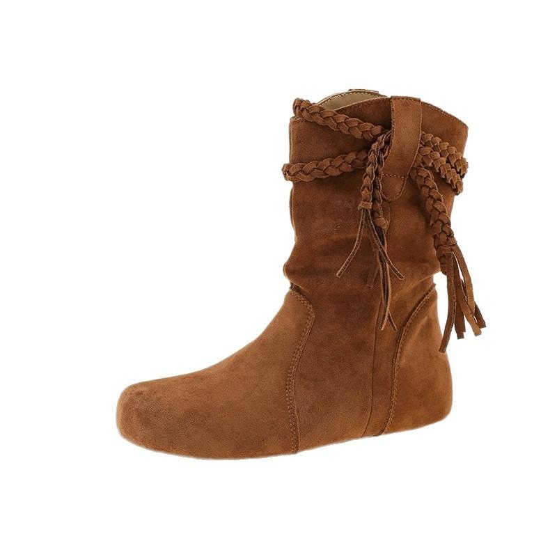 Comfortable inner height-increasing short boots women's spring and autumn new retro sleeve loose stacking boots western cowboy boots