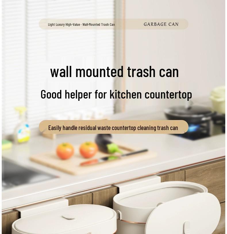Wall-Mounted Kitchen & Bathroom Trash Can with Lid - Slim Waste Basket for Tight Spaces