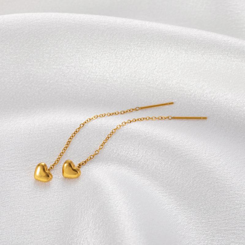 Nette Gold Farbe Herz Anhänger Lange Kette Tropfen Ohrring für Frauen Koreanische Mode Damen Vielseitig Edelstahl Ohr Linie Schmuck