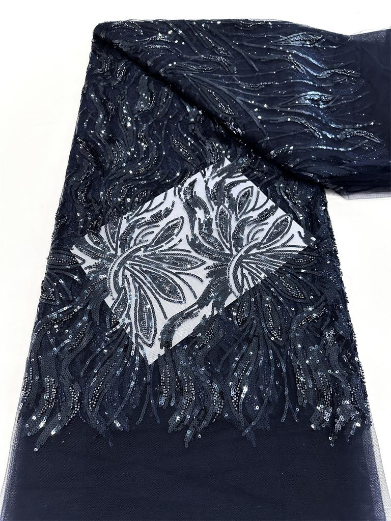 5 Yards Luxury African Sequins Groom Lace Fabric 2025 High Quality French Nigerian Mesh Lace Fabrics For Sewing Dress Wedding