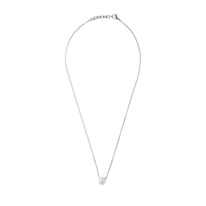 Necklace - Ylliana - 925 Rhodium-Plated Solid Silver - White - Steel - Women