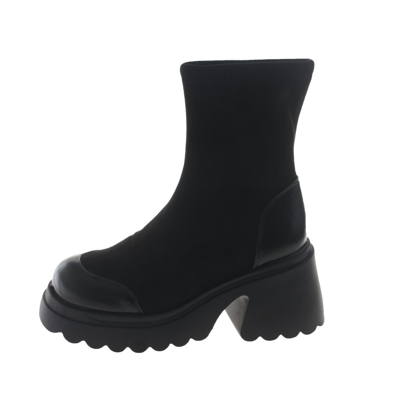 

Супер высокие каблуки ботинки Мартина женские короткие ботинки 2025 весна и осень толстая подошва эластичные ботинки рукав 9 см увеличение высоты маленькие тонкие ботинки 42 чёрный