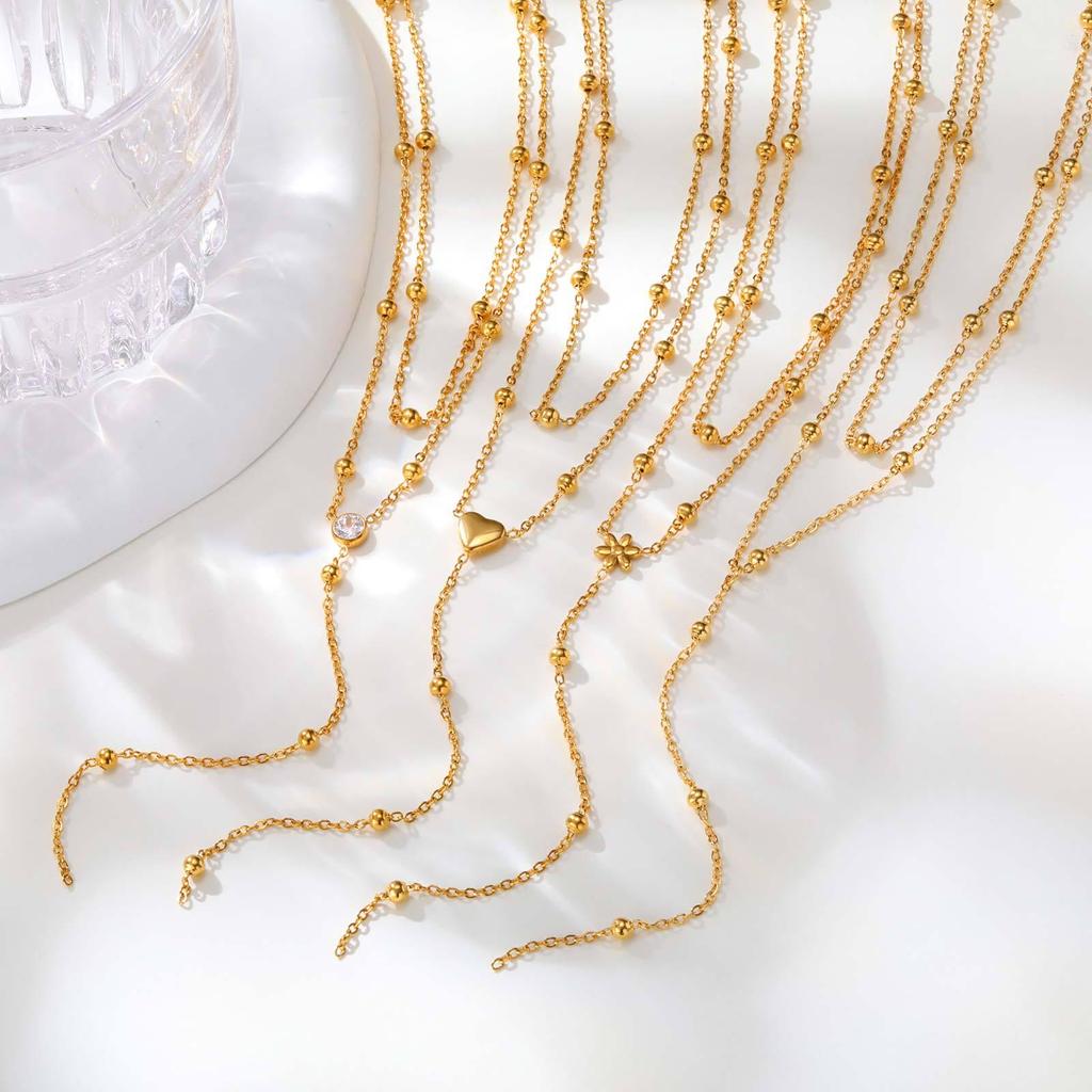 Women's Stainless Steel Double Layer Y-Shaped Gold Tassel Necklace