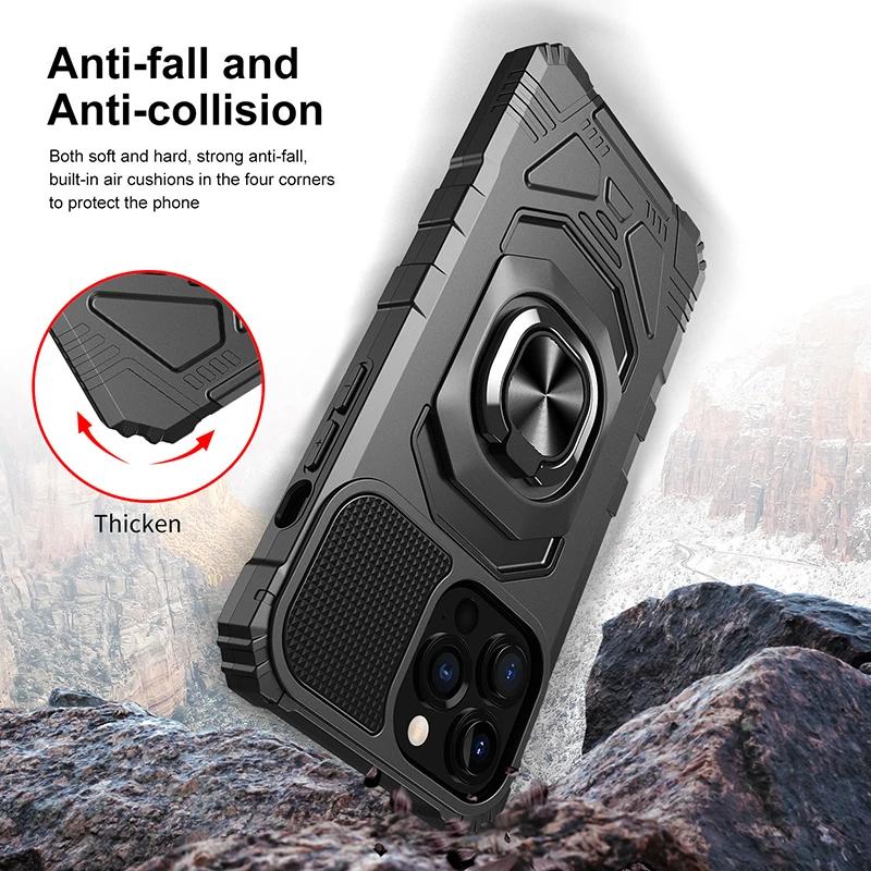 Armor Heavy Duty Case For Apple iPhone 11 12 13 14 15 16 17 Pro Max Magnetic Rotating Ring Holder Full Cover Phone Fundas Coque