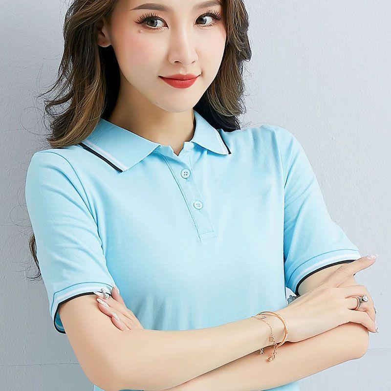 Short-sleeved Polo Shirt Printing Pictures Casual Sports Top T-shirt for Women Summer