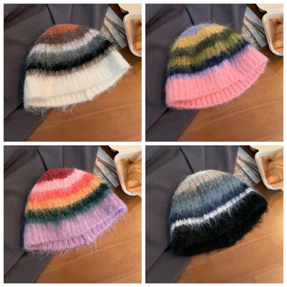Warm Y2k Striped Hat Korean Women Beanie Hat Fashion Colored Woolen Hat  Girls