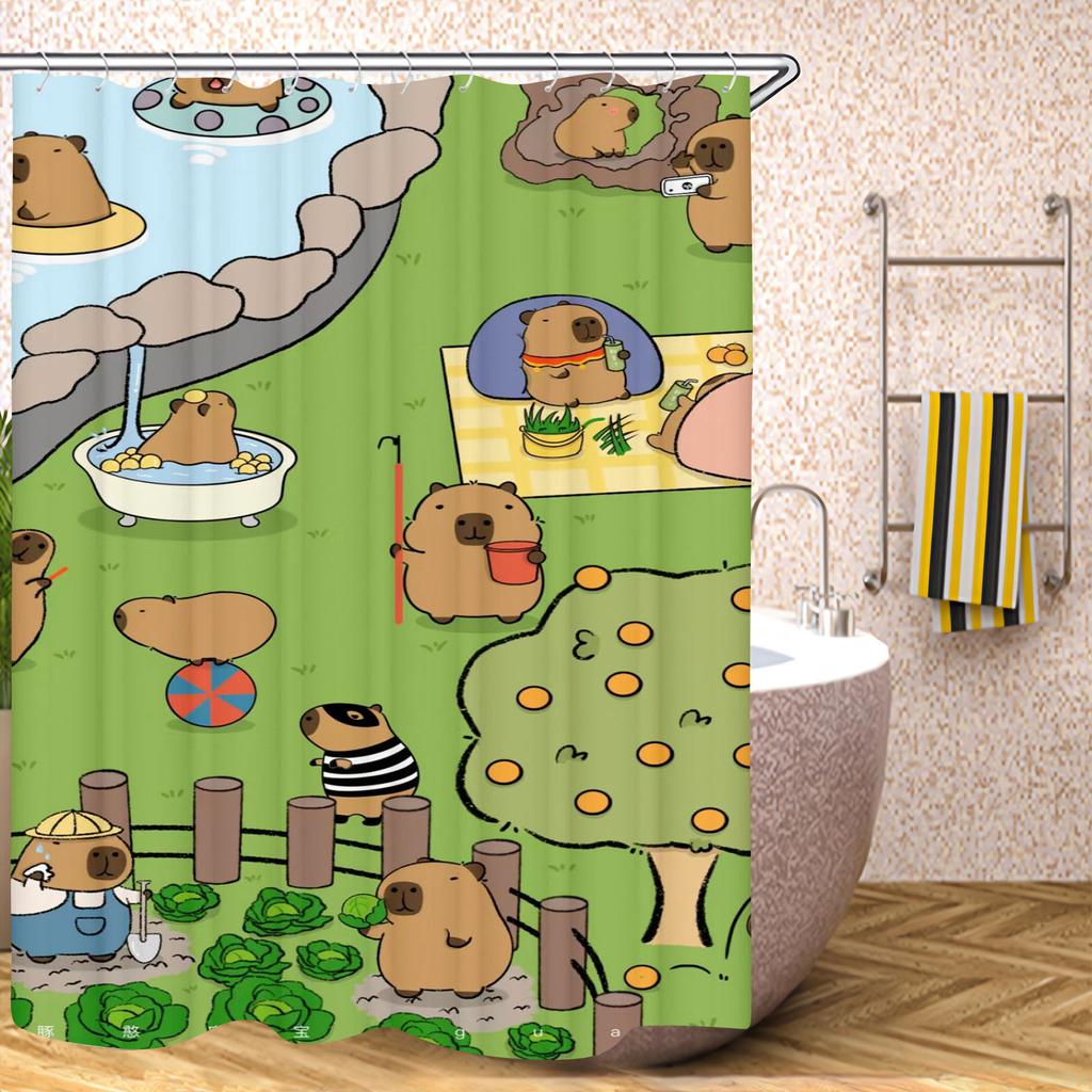 Kapibara Badrumsgardiner Tillbehörssatser Lyx Duschdraperi Bad & Saker Söt Vattentät Rolig Anime För Vardagsrum