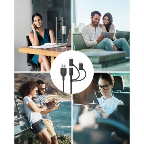 Anker PowerLine II 3-in-1 Kabel (Lightning-/USB-C-/Micro-USB-Anschluss) MFi-zertifiziert, iPhone-/Android-kompatibel (0,9 m Schwarz)