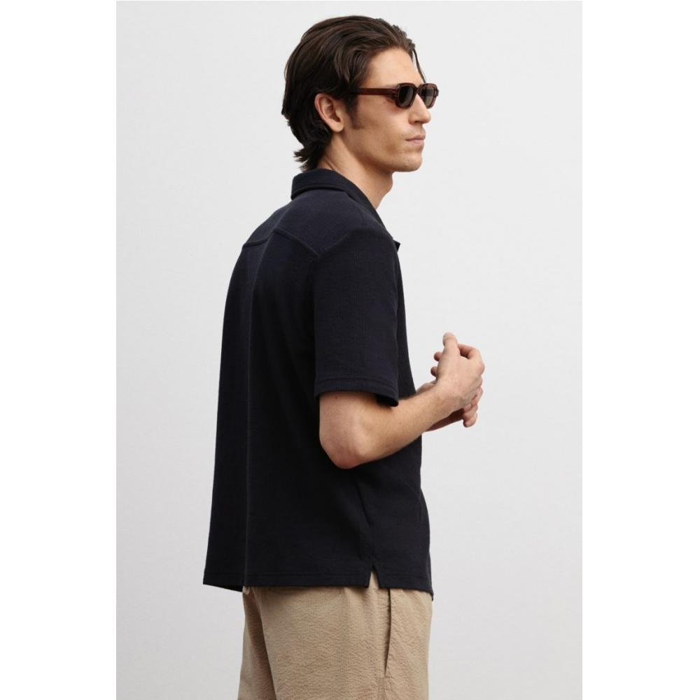 H M Regular Fit sHort Sleeve Jersey sHirt Navy Blue