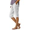 Women's Olive Green Linen Blend Capri Pants with Side Button Detail Casual Loose Summer Trousers