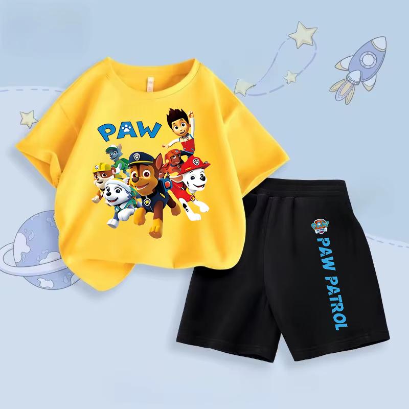 Boys' casual short sleeved T-shirt two-piece set cartoon printed children's shorts set breathable sportswear