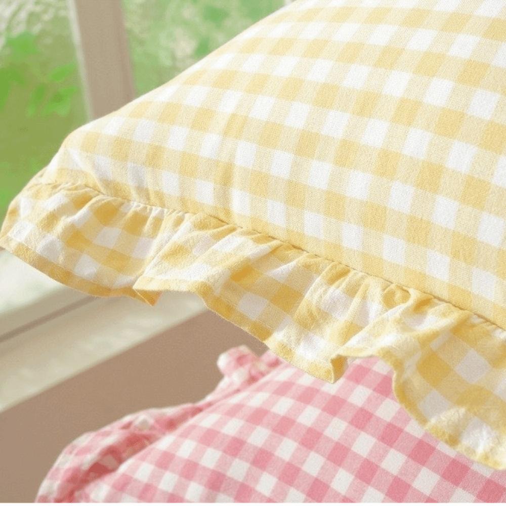 Lotus Leaf Skirt Edge Ruffled Edge Pillowcase Plaid Print Art Cushion Cover Home Decoration