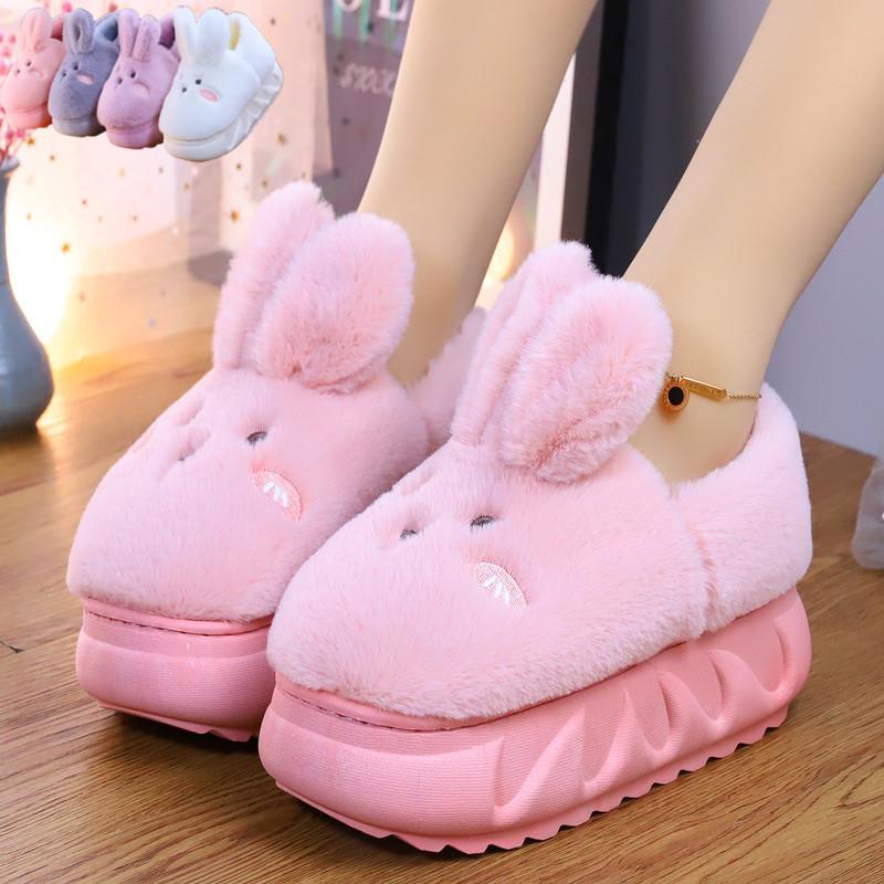 Fashion White Rabbit Hare Slippers Women's Cute Animal Platform Home Mules Shoes Girls Bedroom Plush Slides Slipper Ears Indoor Shoes