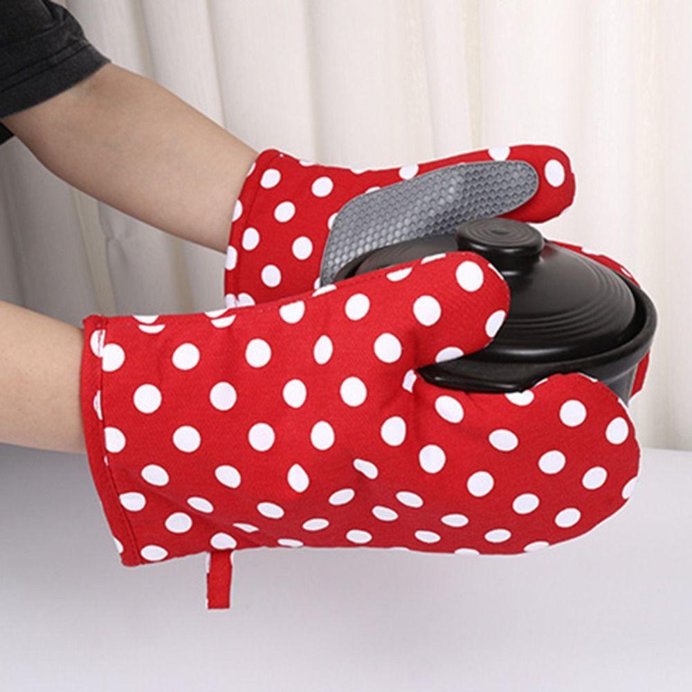 1 Pair Non-slip Kitchen Microwave Gloves Cotton Lining Heat Insulated Gloves Baking Mitts Home