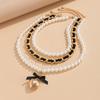 3pcs/set Fashion Jewelry Multilayer Imitation Pearl Beaded Necklace Punk Big Love Heart Pendant Chain Grunge Necklace Set