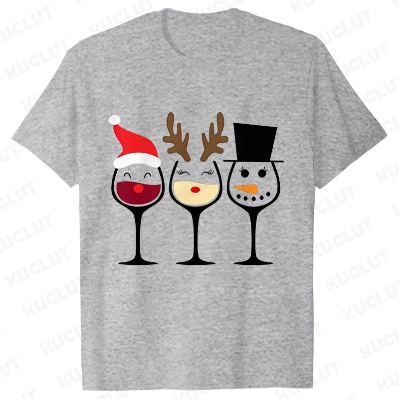Christmas Wine T Shirts for Women Clothing Funny Cartoon Tshirts Kawaii Fashion Tshirt Korean Female Tops Christmas Wine Tees