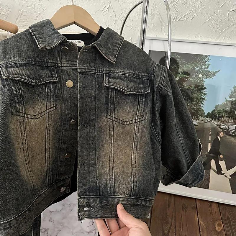 Children's Spring Autumn Retro Suit for Boys and Girls Loose Cowboy Jacket +pants Two Piece Set Outfits