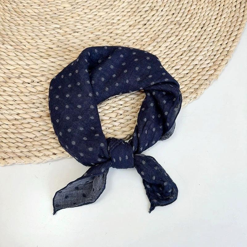 

Women Neckerchief Cotton Polka Dot Blue Headscarf Retro Square Hijab Scarf 30x100cm