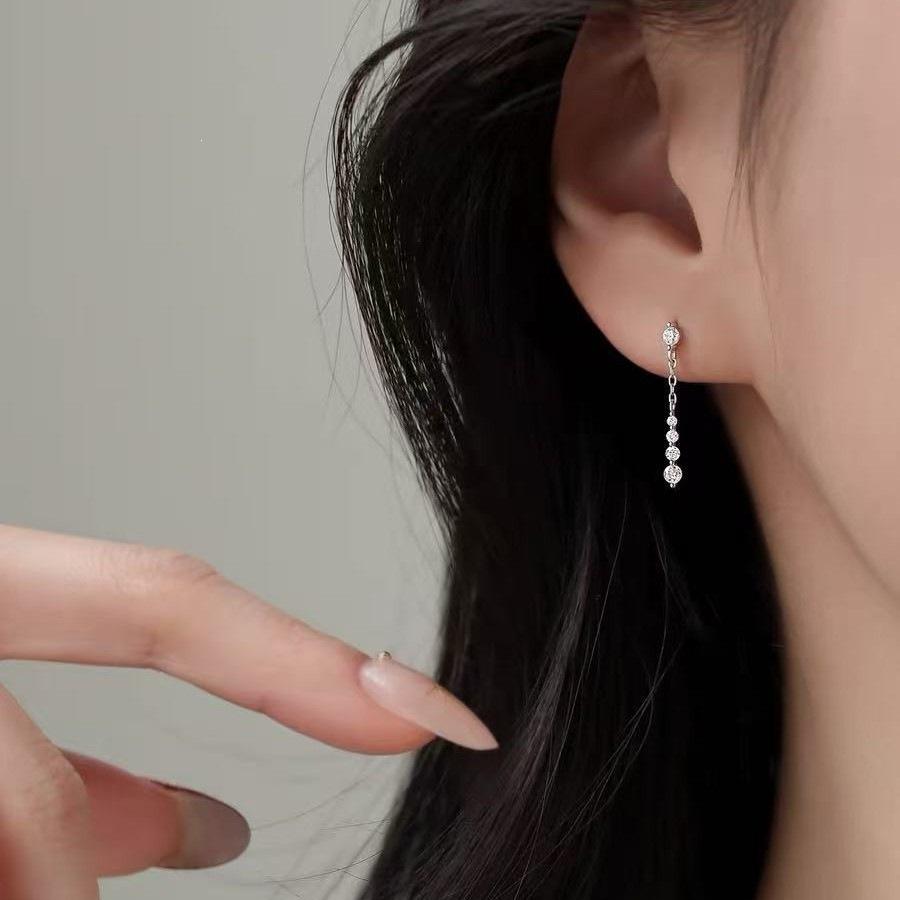 925 Sterling Silver Zirconia Tassel Stud Earrings - Elegant High-End 2026 Women's Accessory