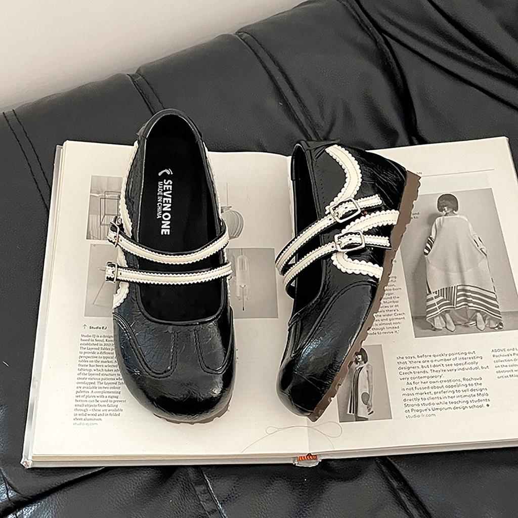 Korean Version of Color Matching Ballet Increases Height and Looks Thin Mary Jane Shoes Women's Summer Retro Style Versatile Casual One-pedal Single S