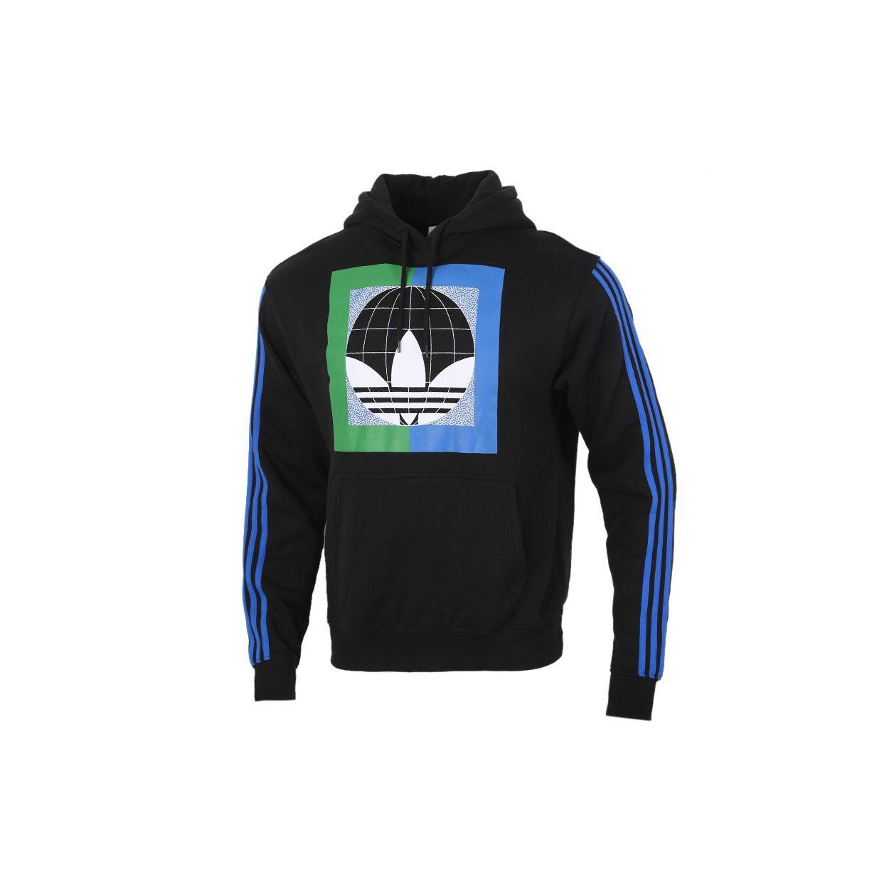 Adidas Originals Men s Regular Fit Fleece Lined Colorblock Logo Hooded Pullover Black GD2117 M