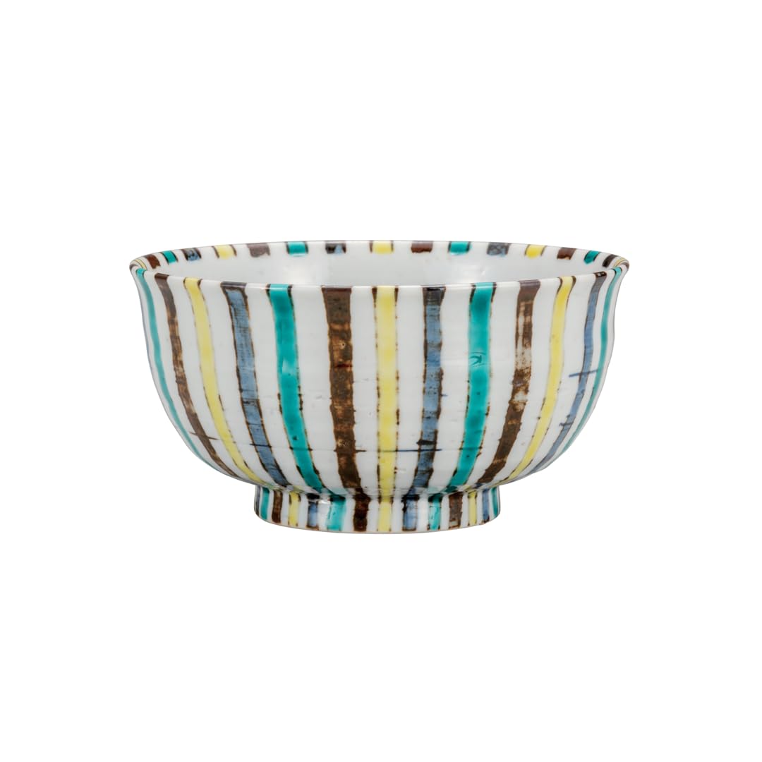 

Kutani ware Iwataya small bowl with colorful Tokusa design, Japanese pottery studio K8-443