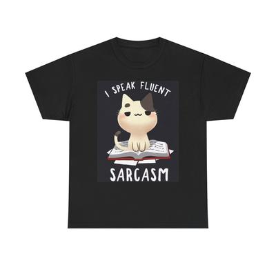 Mówię Biegle Sarkazmem Graficzny T-shirt Śmieszny Kot Kocięta Unisex Ciężki Bawełniany T-shirt
