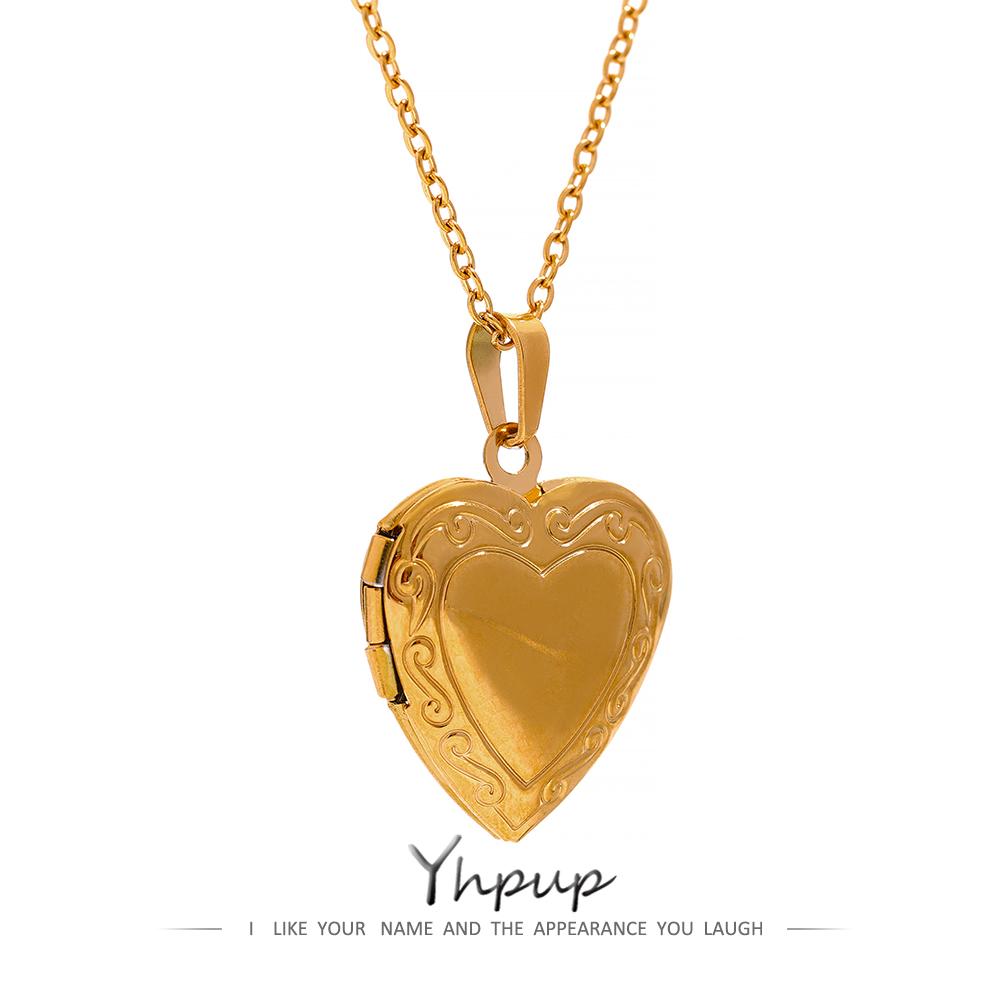 Yhpup Heart Stainless Steel Pendant Drop Necklace Waterproof Friend Photo Picture Frame Locket Charm Necklace Jewelry Gift