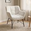 Modern Lounge Chair, Sherpa Fleece Chair with Curved Backrest, Integrated Armrests, Metal Legs, Cream White