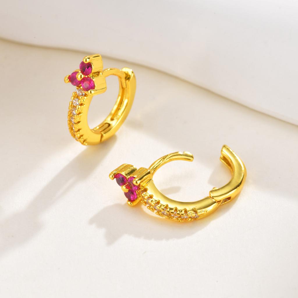 Xiaomi Vnox Luxury Colored Zircon Earrings For Women,Gold Plated Crystal Three Leaf Flower Hoop Earrings,Fashion Piercing Jewelry Gifts
