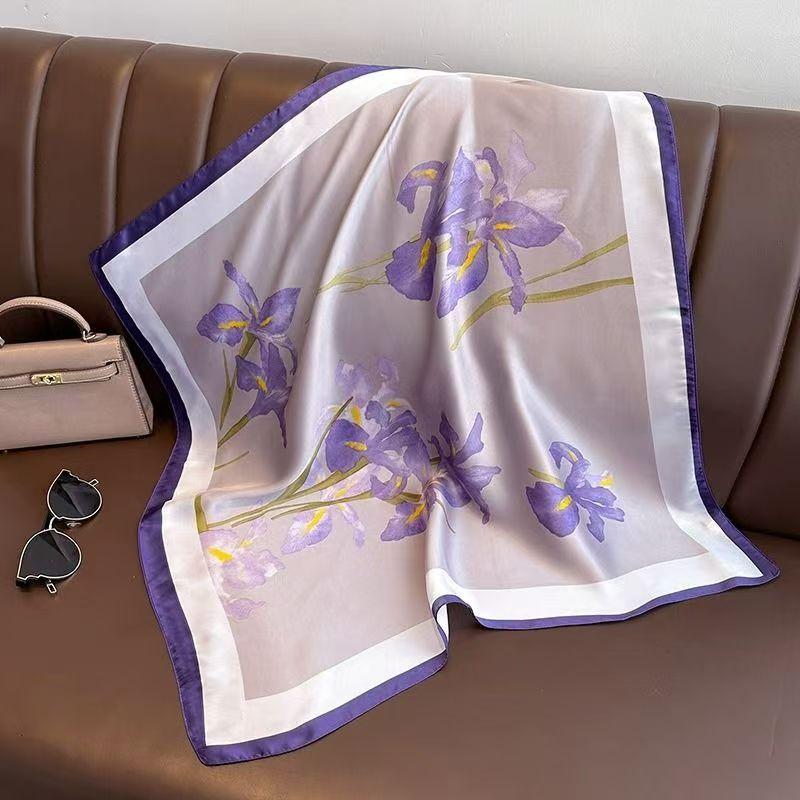 Luxury Silk Scarfs Square Scarf Korean Fashion Kerchief Popular Silk Scarves Bandanna Wraps Scarf Decoration Shawl 70*70Cm