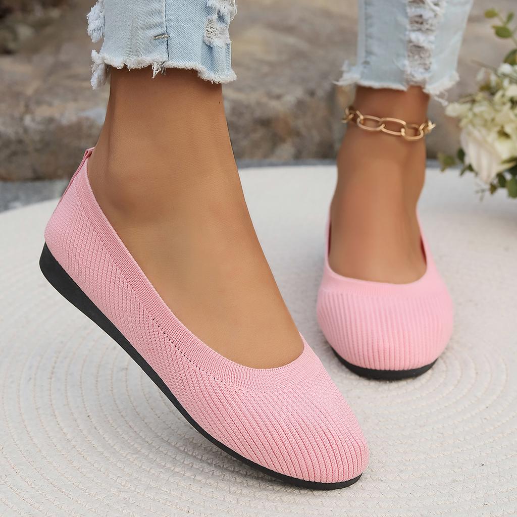 Runde Spitze Damen flache Schuhe Bequeme gestrickte Ballerinas Schuhe Freizeit Slipper Loafer Schuhe Büro Mokassins Übergröße Sneaker Damen