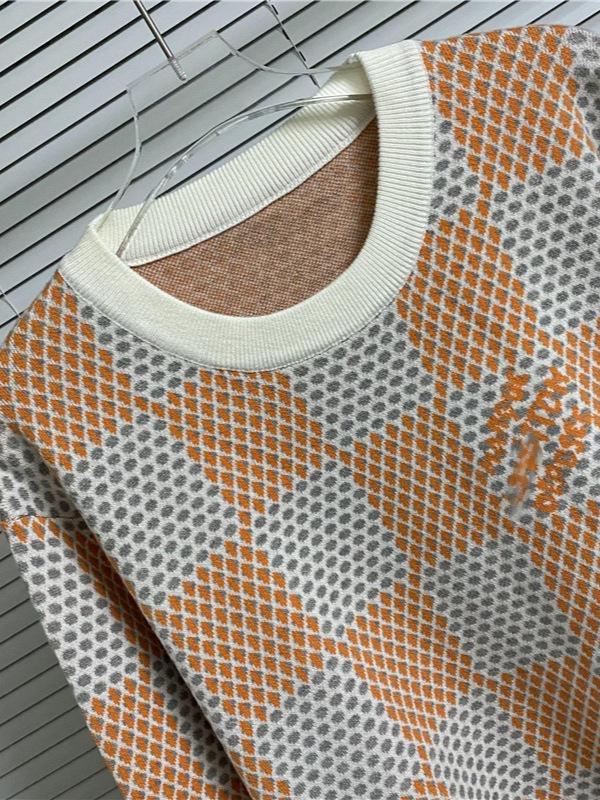 LV 25 Unisex Plaid Checkerboard Jacquard Sweater - Color Block, Round Neck, OS Fit