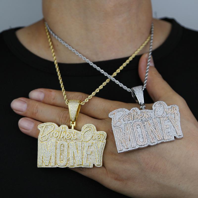 Hip-hop Zircon-Inlaid MONEY Letter Pendant Necklace - Trendy Men's Jewelry