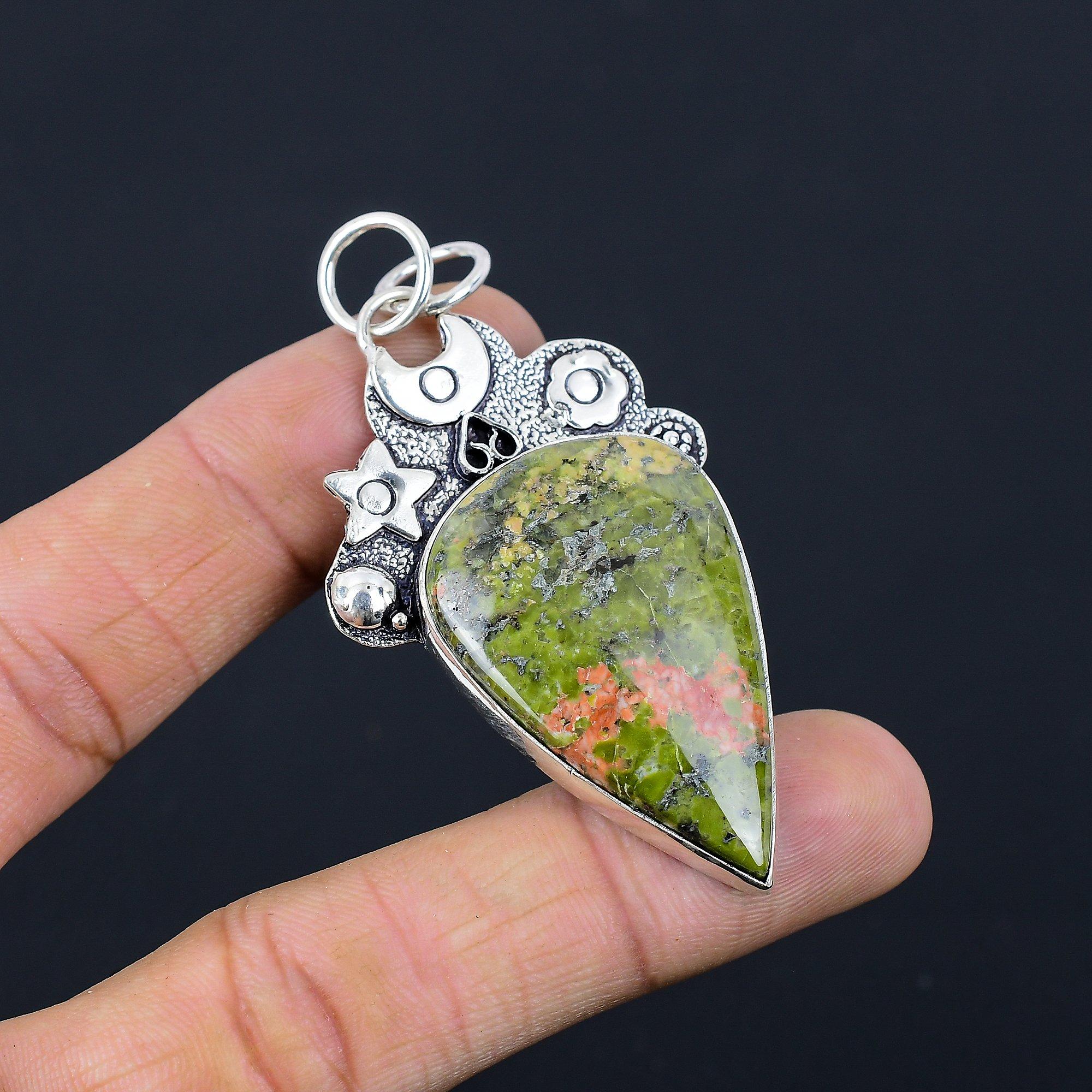 

Подарок на годовщину для нее Подвеска из натурального унакита из стерлингового серебра 925 пробы