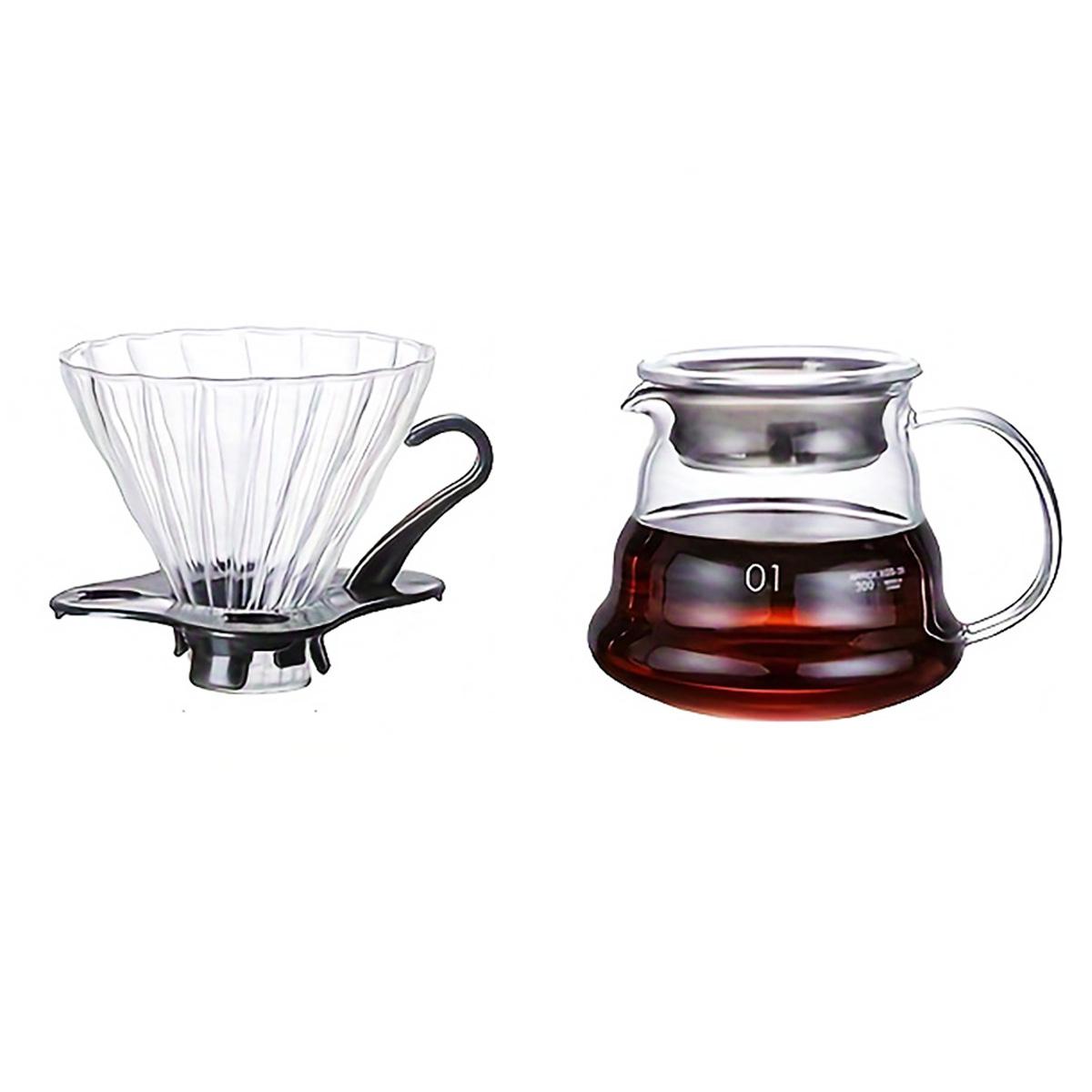 

Leeseph Set of 2 Pour Over Coffee Starter, Reusable Glass Coffee Pot with Cover and Cone Coffee Dripper with Removable Base