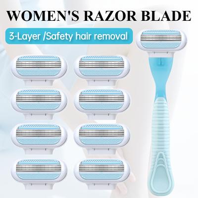 Maquinilla de Afeitar de Seguridad para Mujer Acero Inoxidable de 3 Capas Manual Cuchillas de Afeitar Barba Pelo Corporal Bikini Axila Muslo Afeitadora Portátil Afeitado
