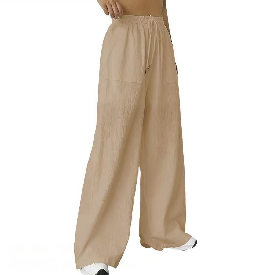Dámské ležérní kalhoty s mikropřechodem, stahovací šňůrkou a širokými nohavicemi (2025)
