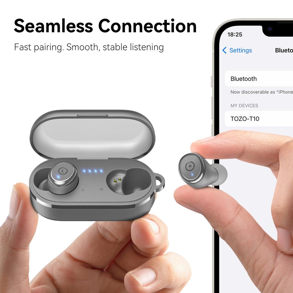 TOZO T10 Earphones Bluetooth Wireless Earphones Frequencies Warm Sound Quality Small and Lightweight Comfortable Microphone AI Noise Reduction During