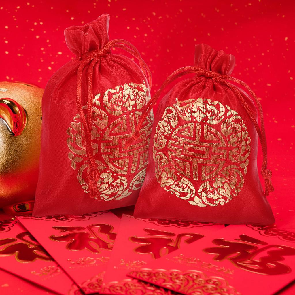 20Pcs Silk Drawstring Gift Bags for Candy Jewelry Wedding Party Favors Storage Packaging New Year Spring Festival Decorative