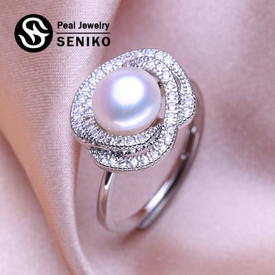 Natural Freshwater Pearl Rings For Women Fashion Female Cubic Zirconia CZ Ring Pearl Jewelry Adjustable Ring