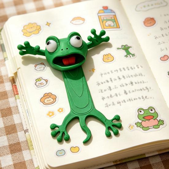 Marcador de Página Sapo de Desenho Animado 3D Animal Maluco Marcador de Página Sapo Esmagado Engraçado Fofo Ornamento para Estudantes Meninos Meninas Amantes de Livros
