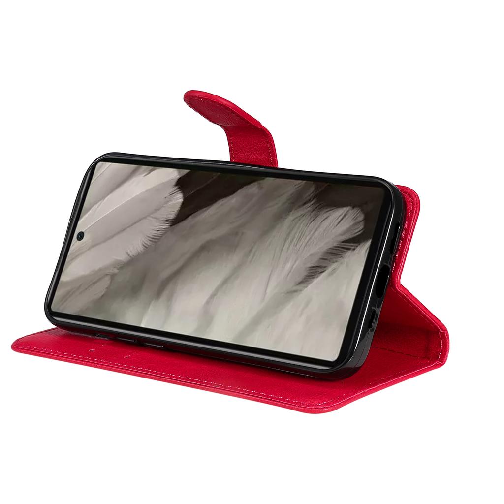 For Google Pixel 7a Case Solid Color Leather Mobile Cover Wallet Stand with Strap