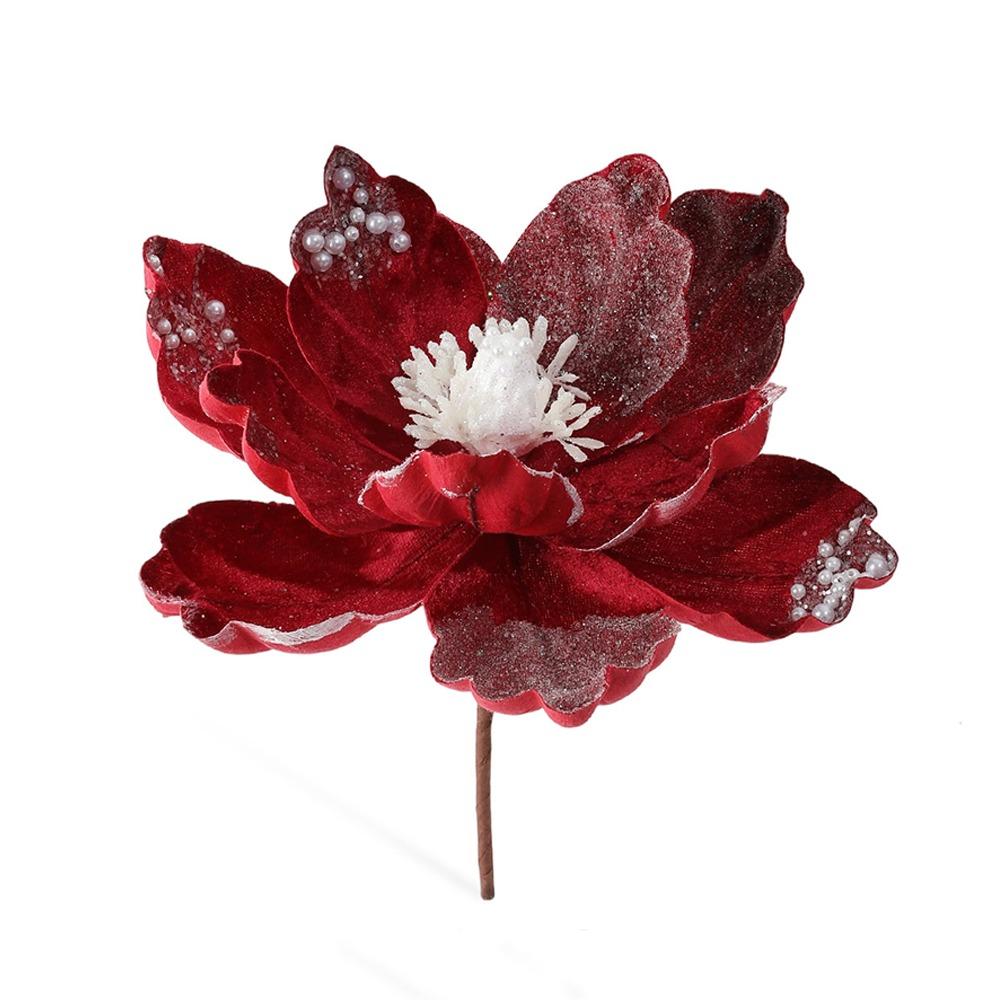 Lifelike Artificial Poinsettia Picks Sequin Fake Christmas Flowers New Year Decor