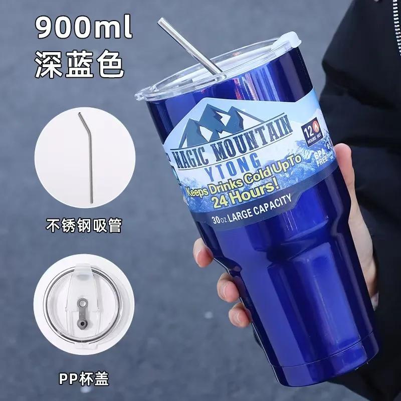 Magic Stainless Steel Freeze Thermos Cup with Straw Ice Coffee Drink Vacuum Insulated Bottle Travel Outdoor Mountain Cup for Dad