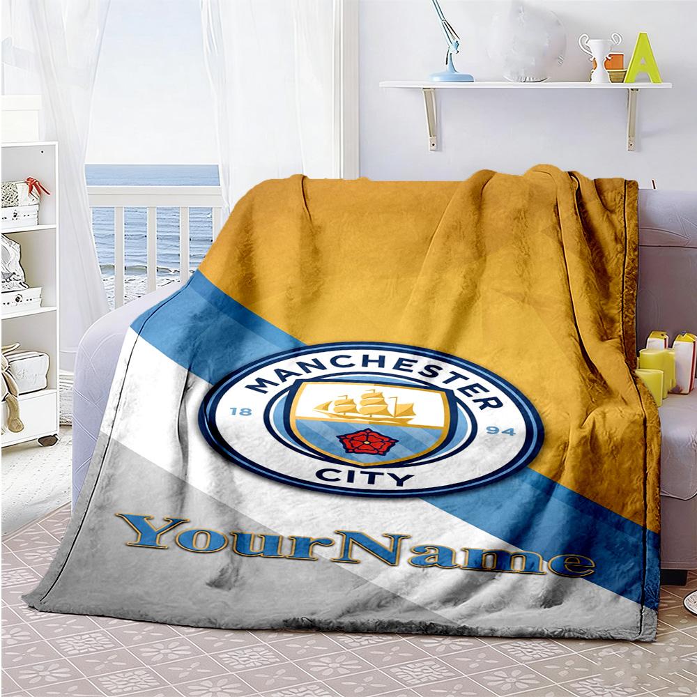 Manchester City Personalized Name Blanket Lightweight Personalized Blanket Soft & Cozy for Home Decor Couch Living Room Livingroom All-Season Use