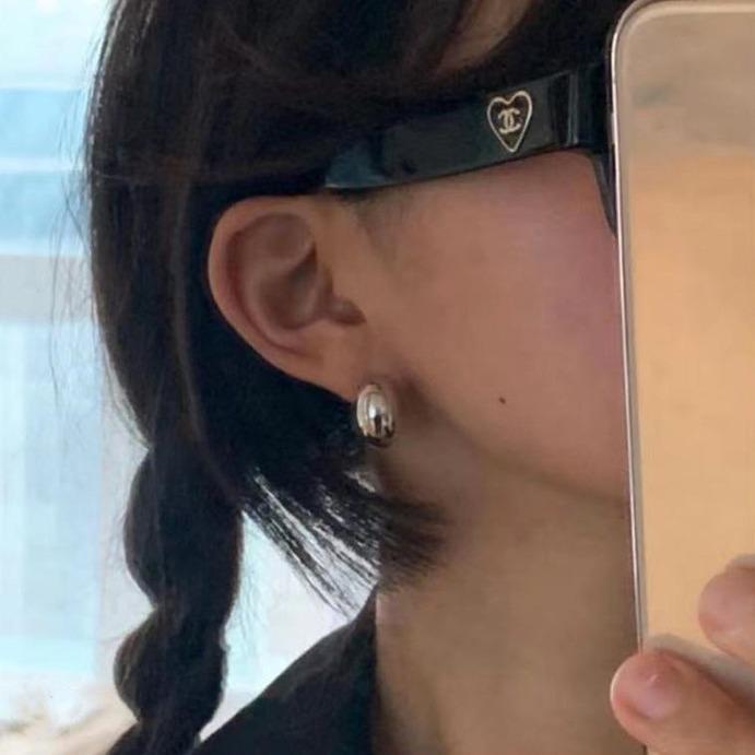 Korean Style Chunky Oval & Teardrop Metal Bean Stud Earrings