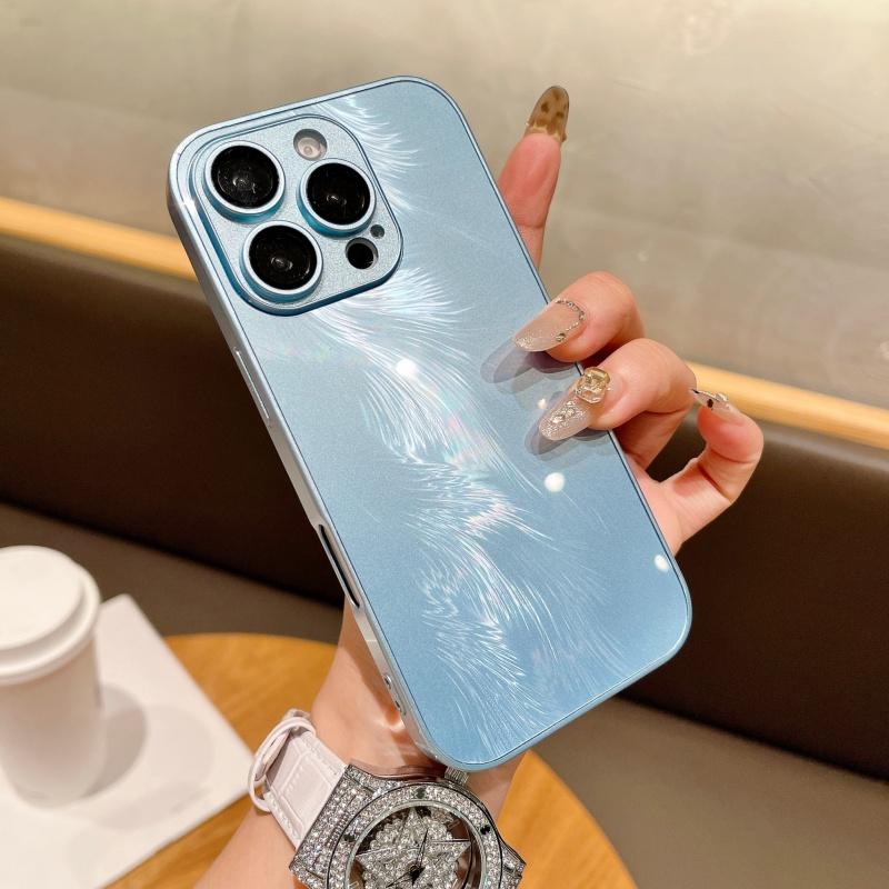 Premium jednokolorowe etui na telefon z gazy piórkowej pasujące do iPhone 16 Pro Max 15 14 Plus 13 12 Pro z osłoną ochronną na obiektyw