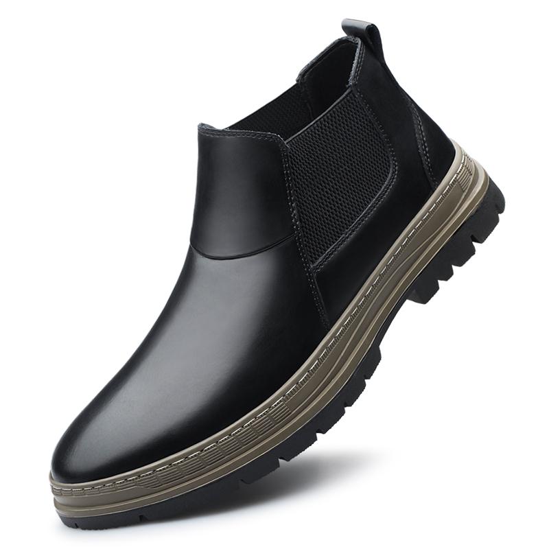 

Модные высококачественные ботинки челси с круглым носком, повседневные кожаные ботильоны, мужская обувь, дизайн, удобные ковбойские сапоги 45 чёрный